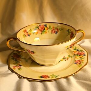Vintage Limoges cream soup bowl and saucer